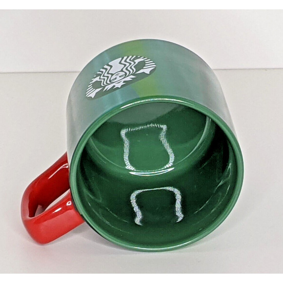 Starbucks Holiday Green Marble Pattern Mug Cup With Red Handle 11 oz 2022 - Picture 6 of 7